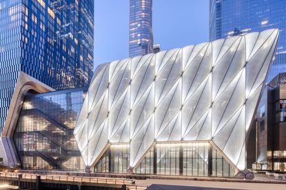 Exterior view of Frieze New York 2021's new venue, The Shed, designed by architects Diller Scofidio + Renfro. 