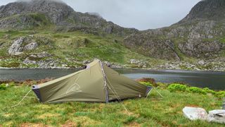 Tent pitched at the foot of Tryfan in Eyri National Park