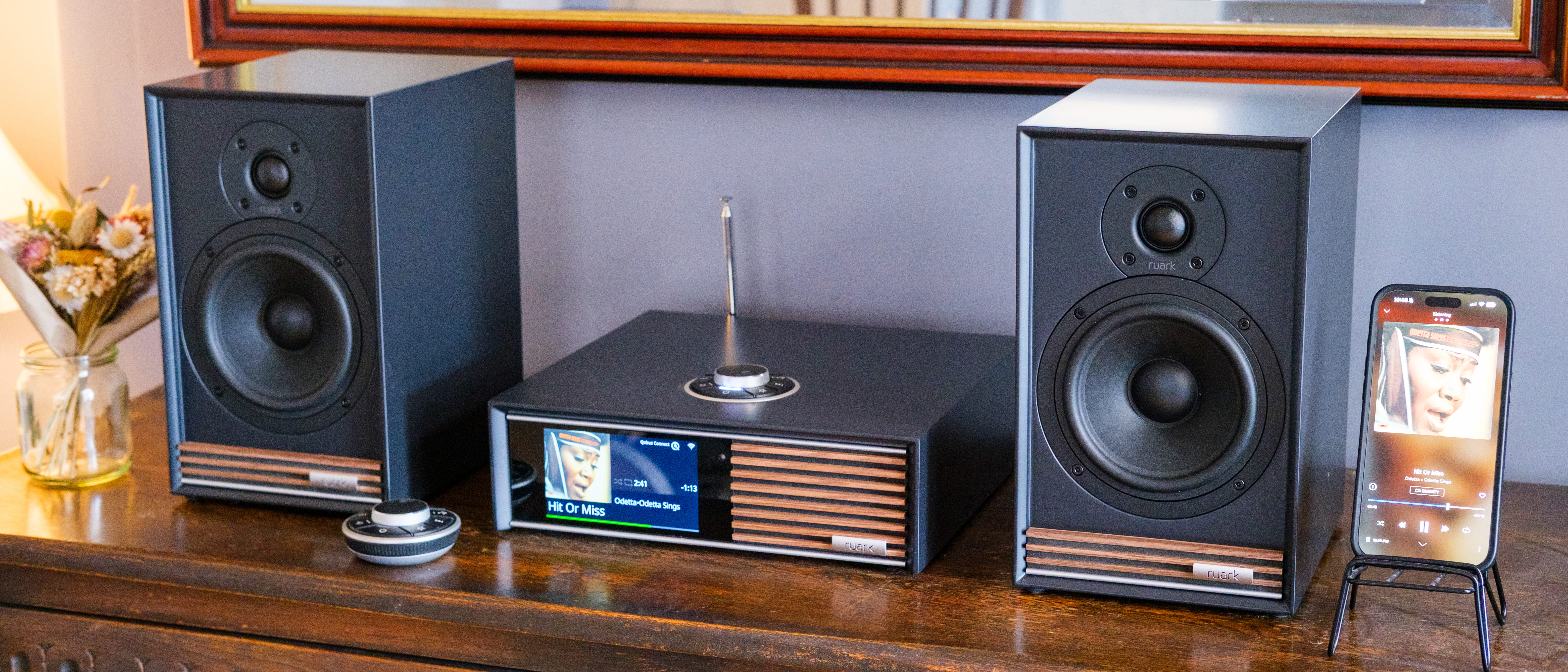 The Ruark Audio Sabre-R bookshelf speakers in charcoal