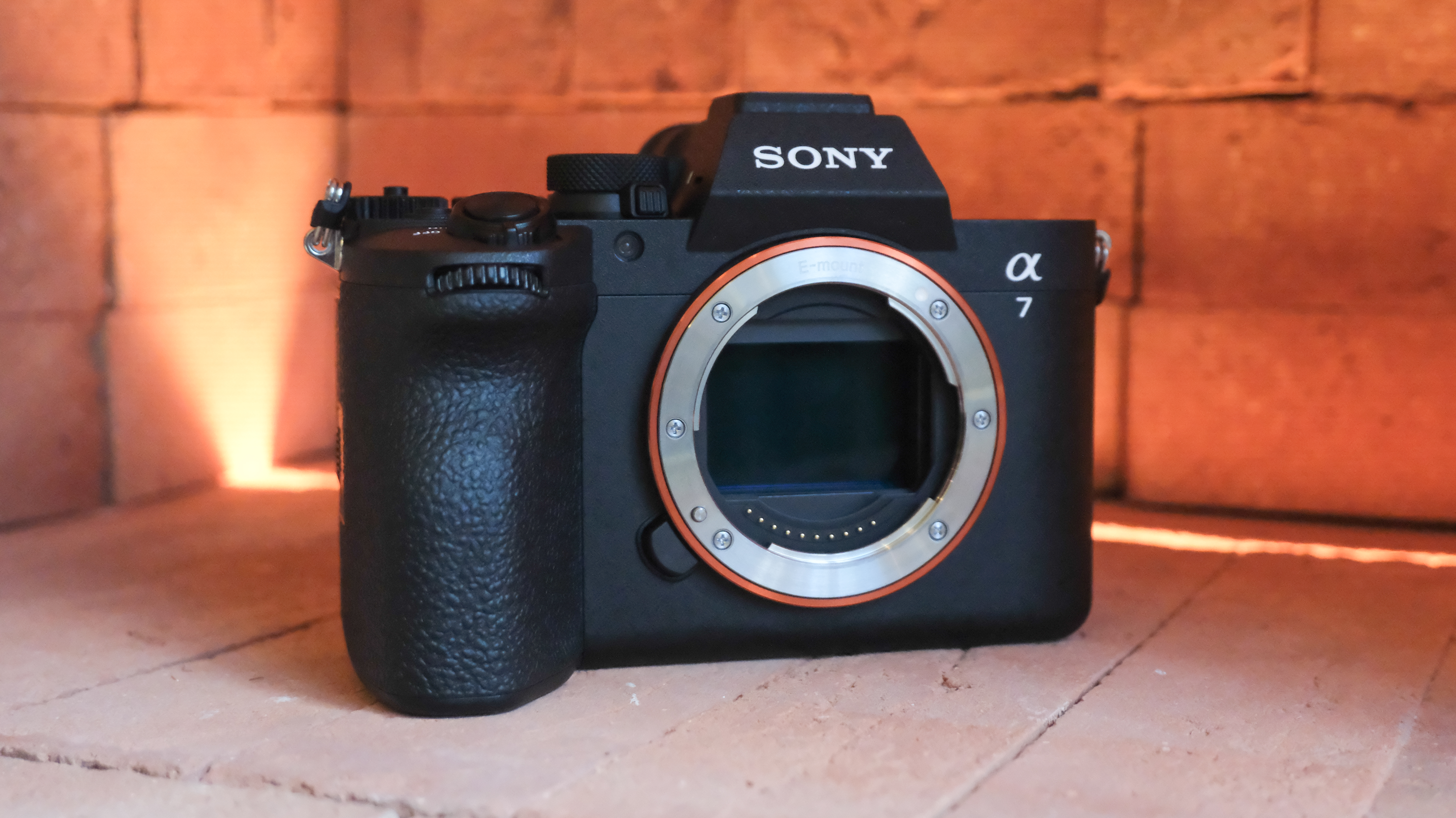 A black Sony A7 V mirrorless full frame camera