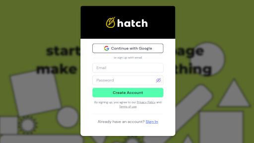 hatch website builder login page