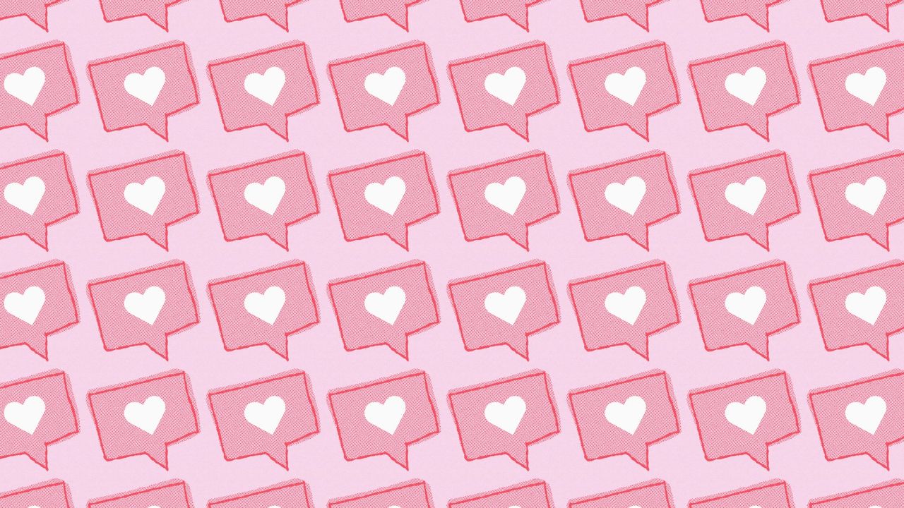 Social media love red heart icon on pink background - stock photo