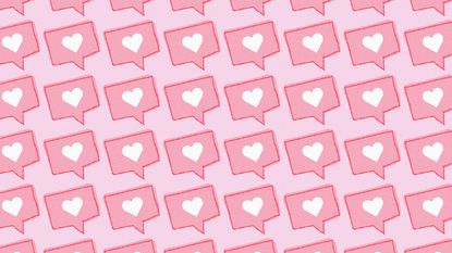 Social media love red heart icon on pink background - stock photo