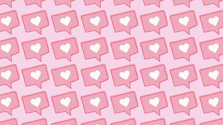 Social media love red heart icon on pink background - stock photo