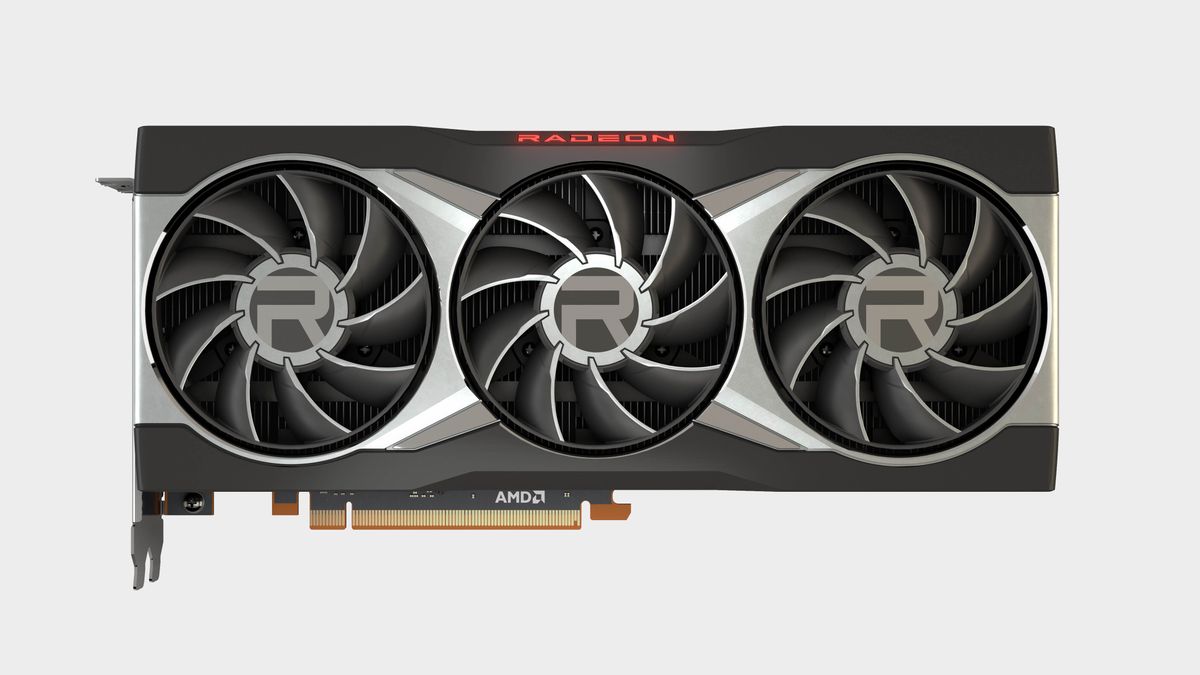 AMD Radeon RX 6900 XT graphics card render on off-white background