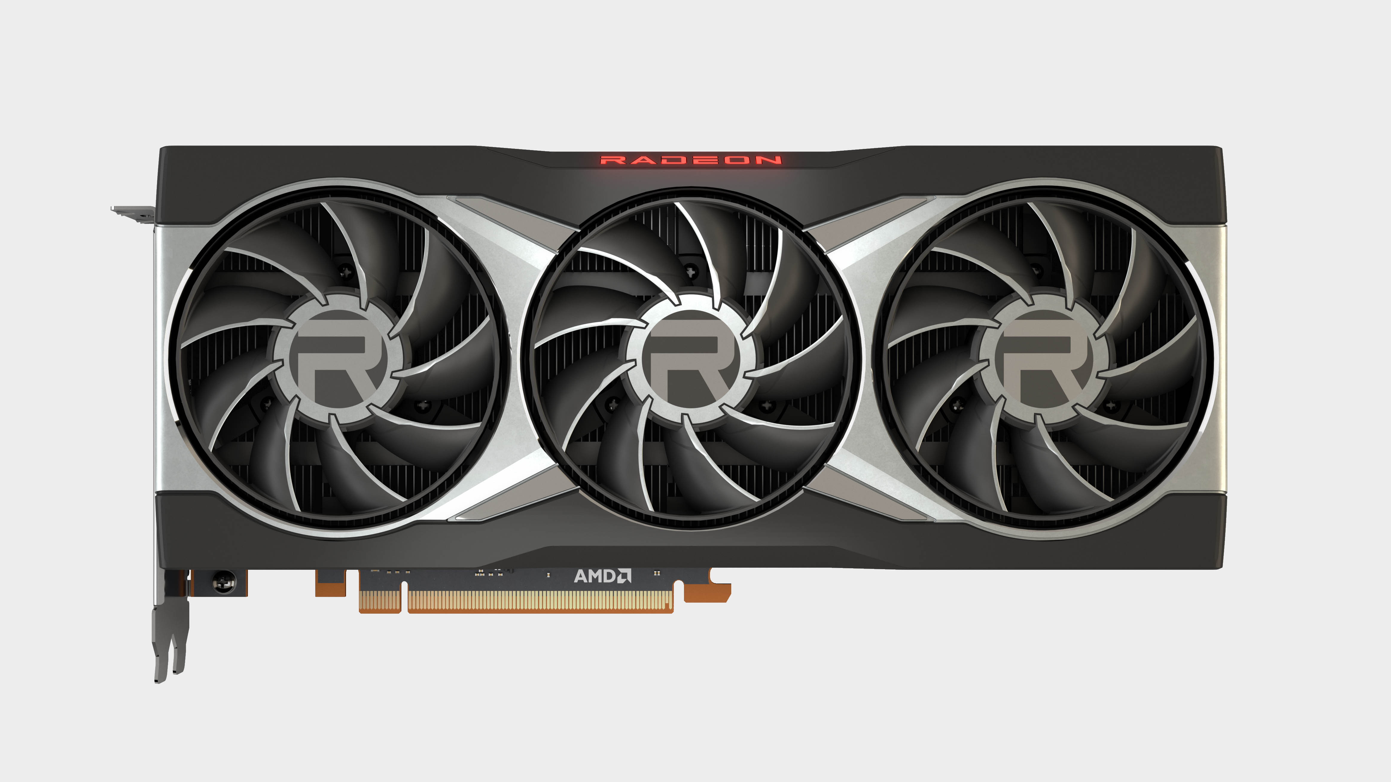 AMD Radeon RX 6900 XT graphics card render on off-white background