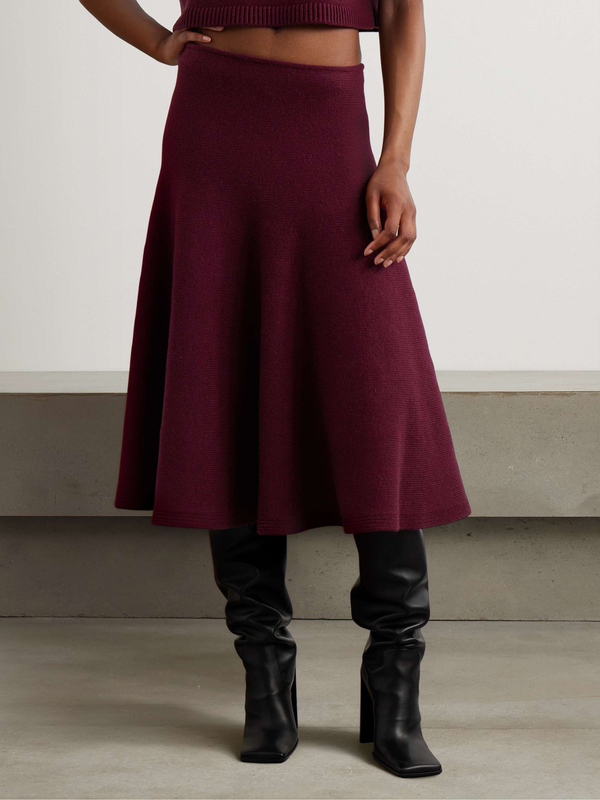 Pleated Knitted Cashmere-Blend Midi Skirt