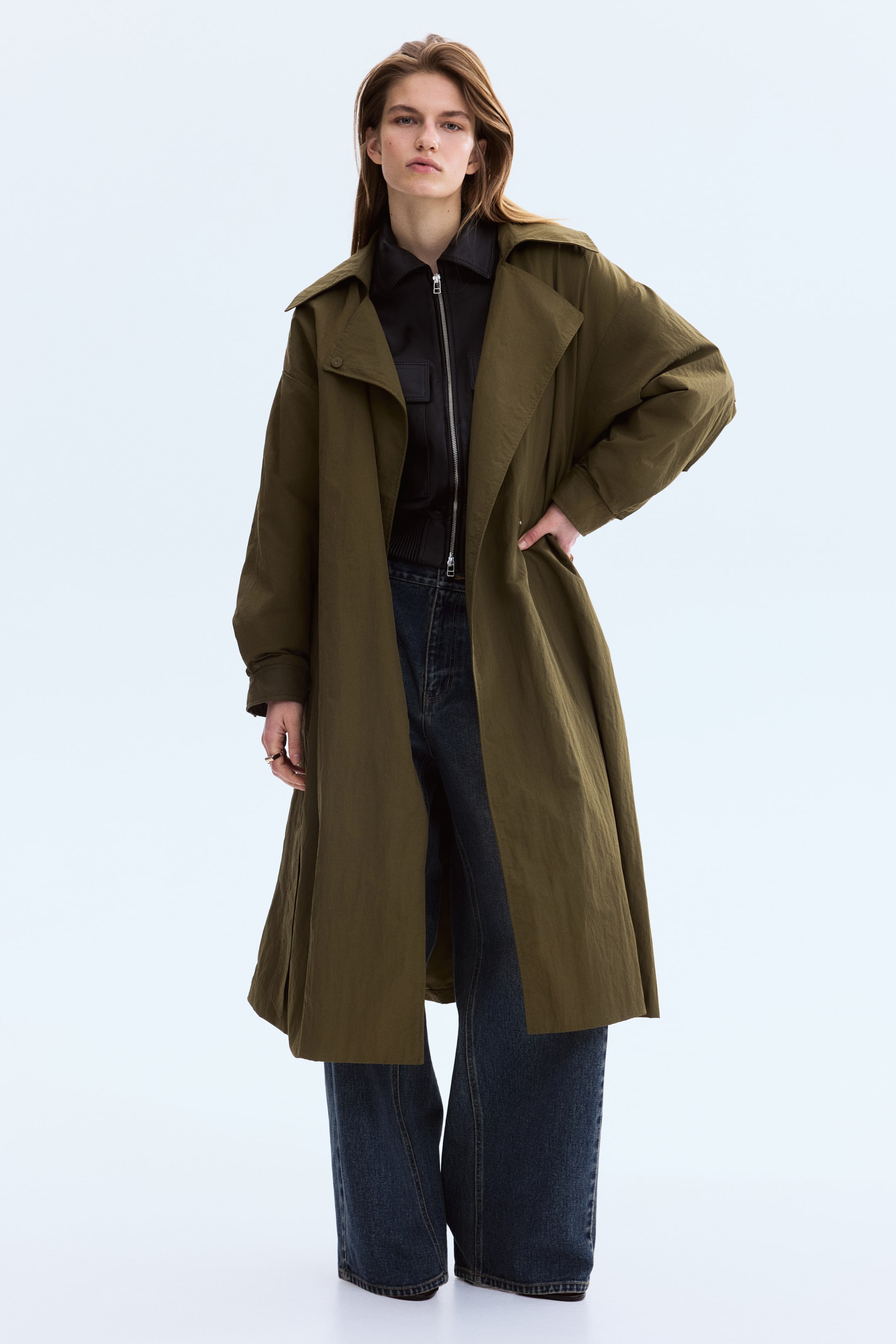 Nylon Trench Coat - Dark Khaki Green