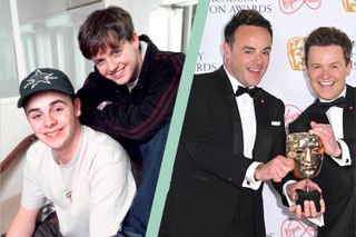 Ant and Dec split screen with them in their younger days as PJ & Duncan in Byker Grove