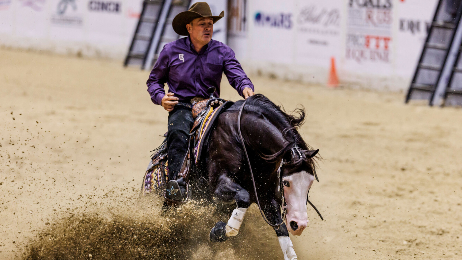 A horse-reining champion rides a horse as part of "The Run For a Million" on Paramount