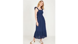M&Co Navy Broderie Tiered Midi Dress