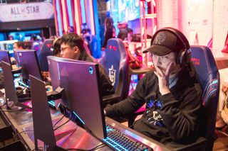 Fan plays on a gaming set up during the 2019 League of Legends All-Star Event at HyperX Esports Arena on December 7, 2019 in Las Vegas, Nevada.