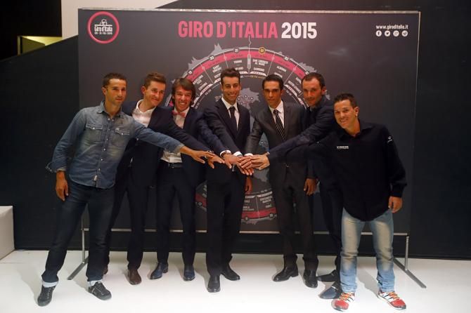 Riders at the 2015 Giro d'Italia route presentation