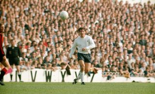 Alan Mullery in action for Tottenham against Manchester City in September 1970.