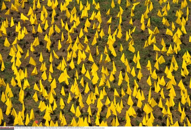 Yellow flags line the road side