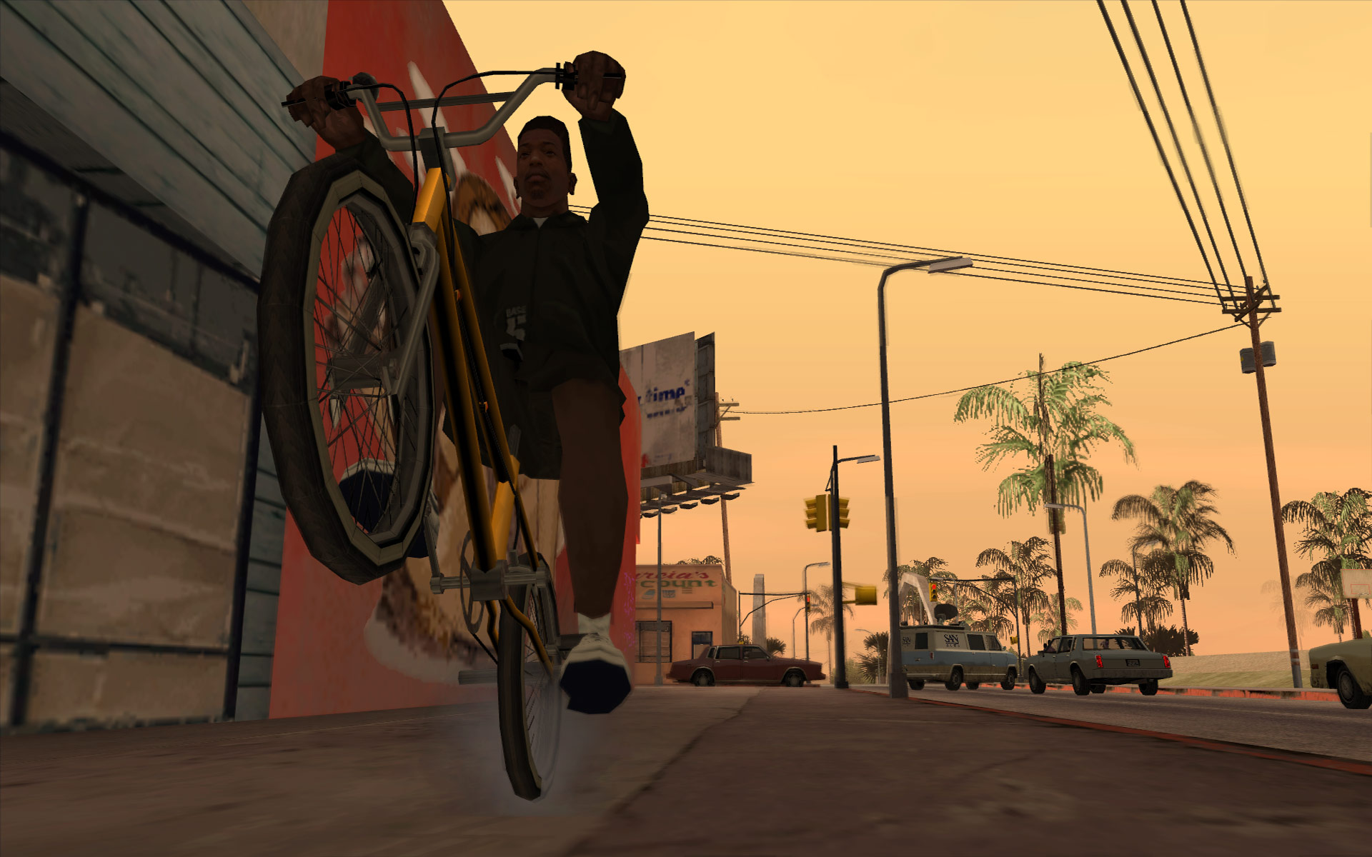 CJ riding a bike in GTA: San Andreas