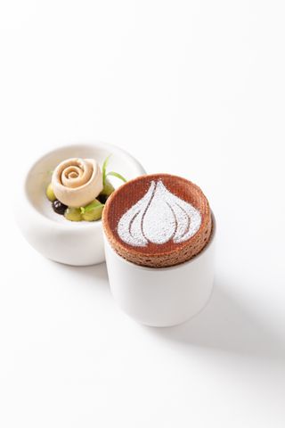 eleborate desserts in white tableware