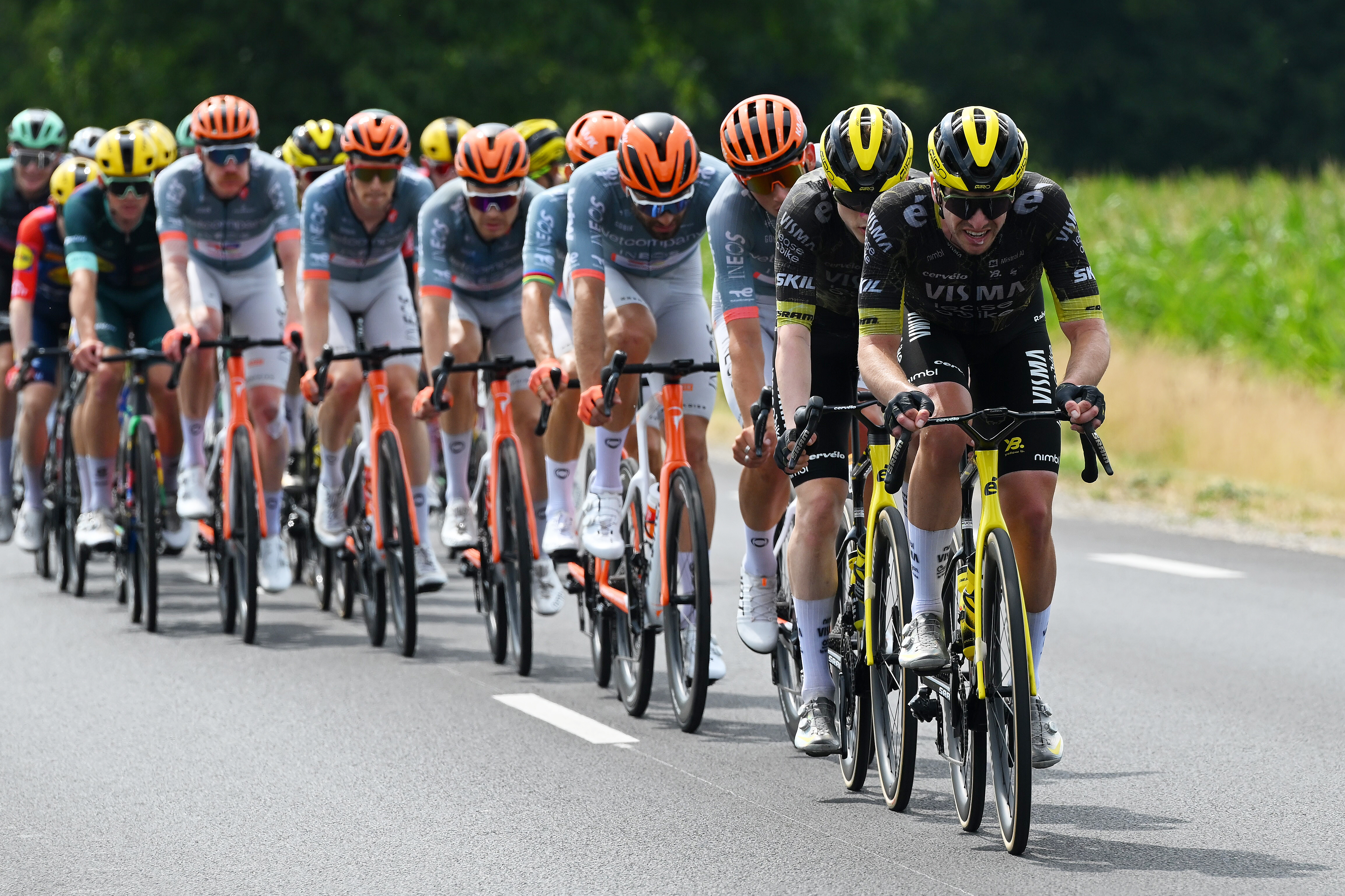PLATEAU DE SOLAISON, FRANCE - JULY 19: Edoardo Affini of Italy and Team Visma | Lease a Bike competes during the 113th Tour de France 2026, Stage 15 a 183.9km a 155.3km stage from Champagnole to Plateau de Solaison 1501m / #UCIWT / on July 19, 2026 in Plateau de Solaison, France. (Photo by Tim de Waele/Getty Images)
