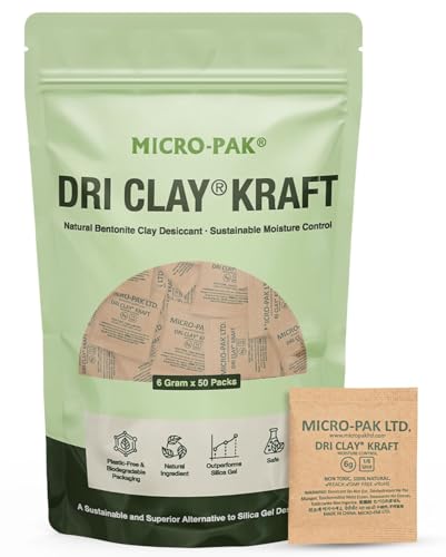 Micro-Pak Dri Clay Kraft, Moisture Absorption Desiccant Packs, 6gx50pcs