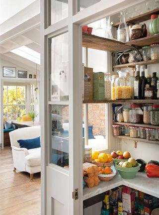 Pantry storage ideas in open glass pantry