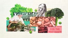 Illustration of vegetarian diet, Pythagoras and animal rights protests