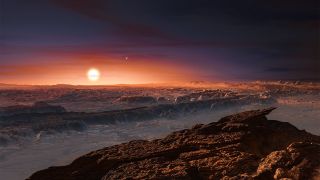 An artist's impression of the view from Proxima Centarui b, a newly discovered Earth-sized planet just four light-years away. It is unclear if there is intelligent life in the universe, but searches continue to find Earth-sized planets in the habitable zones of their respective stars.