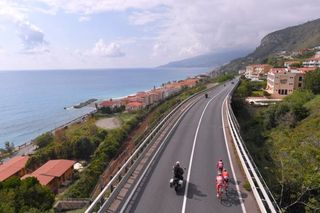 The three breakaway riders sticking to the cause