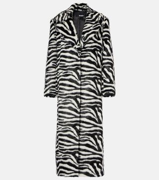 Zebra-Print Faux Fur Coat