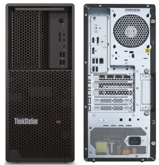 Lenovo ThinkStation P3 Tower front and rear view.