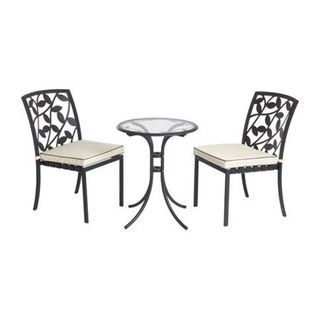 Homebase Lucca metal bistro set in black with cream cushions
