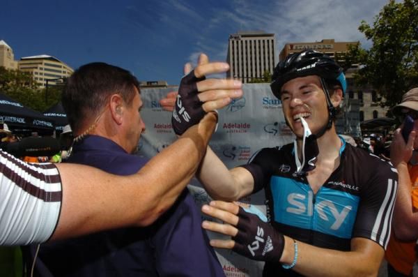 Ben Swift (Team Sky) post-stage with his teammates