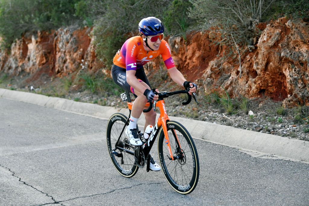 LOULE PORTUGAL FEBRUARY 20 Nick Zukowsky of Canada and Team Human Powered Health competes in the breakaway during the 48th Volta Ao Algarve 2022 Stage 5 a 173km stage from Lagoa to MalhoLoul 514m VAlgarve2022 on February 20 2022 in Loule Portugal Photo by Luc ClaessenGetty Images