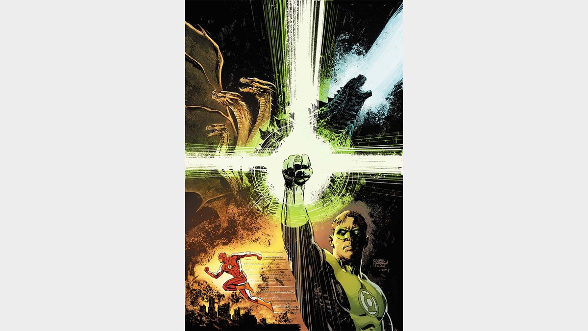 Gabriel Hardman's variant cover for Justice League vs. Godzilla Vs. Kong 2 #1.