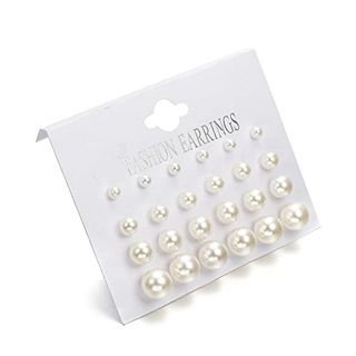 Pearl Stud Earrings Set for Women Wedding Bridal Earring Pearl Earrings Studs Set 12 Pairs Simulated Pearl Earrings Stud for Birthday Christmas Gifts for Women