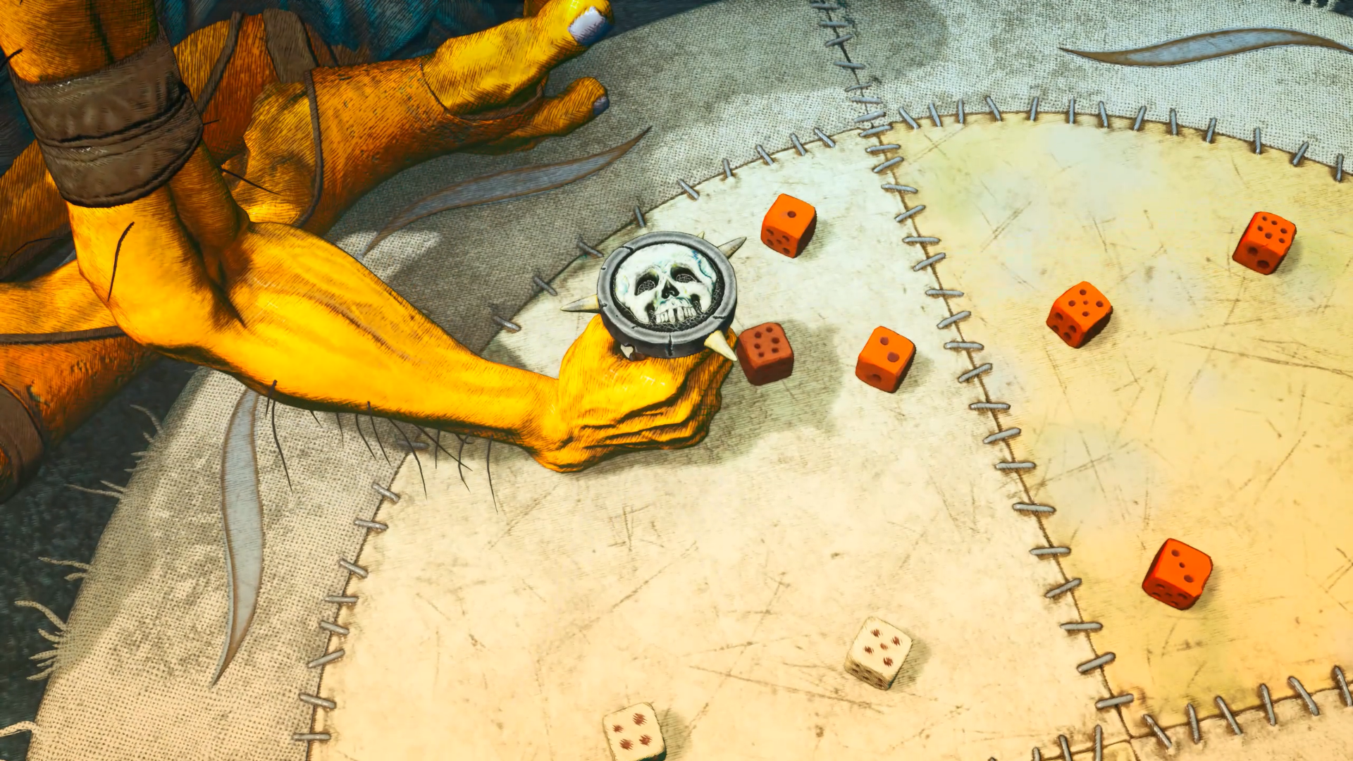 A ritual dice game played before battles in Clash: Artifacts of Chaos.