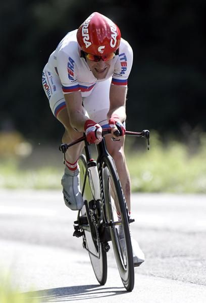 Denis Menchov (Katusha), in his Russian time trial champion's kit, is having a solid Tour de France.