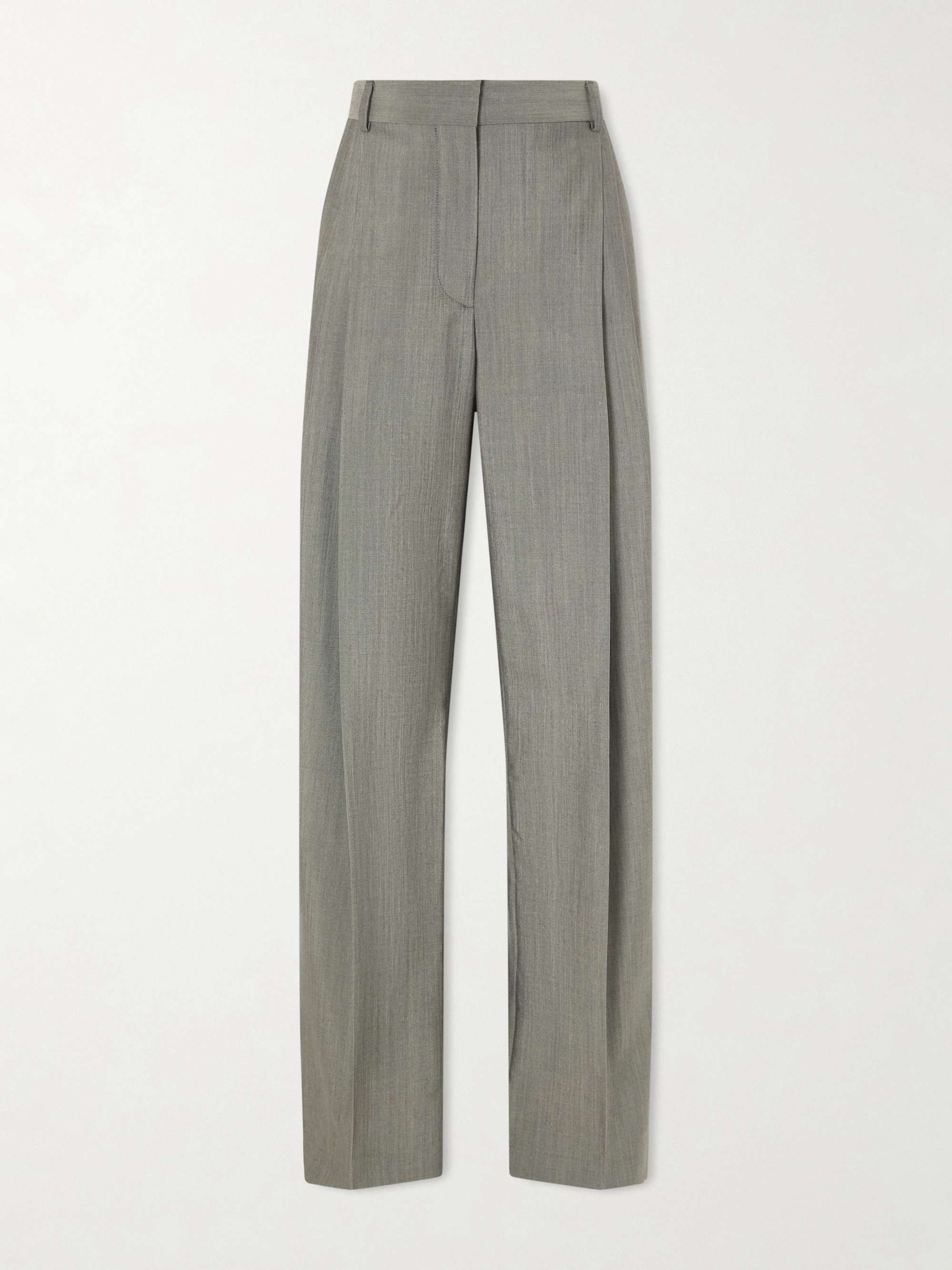 Pleated Wool-Blend Straight-Leg Pants