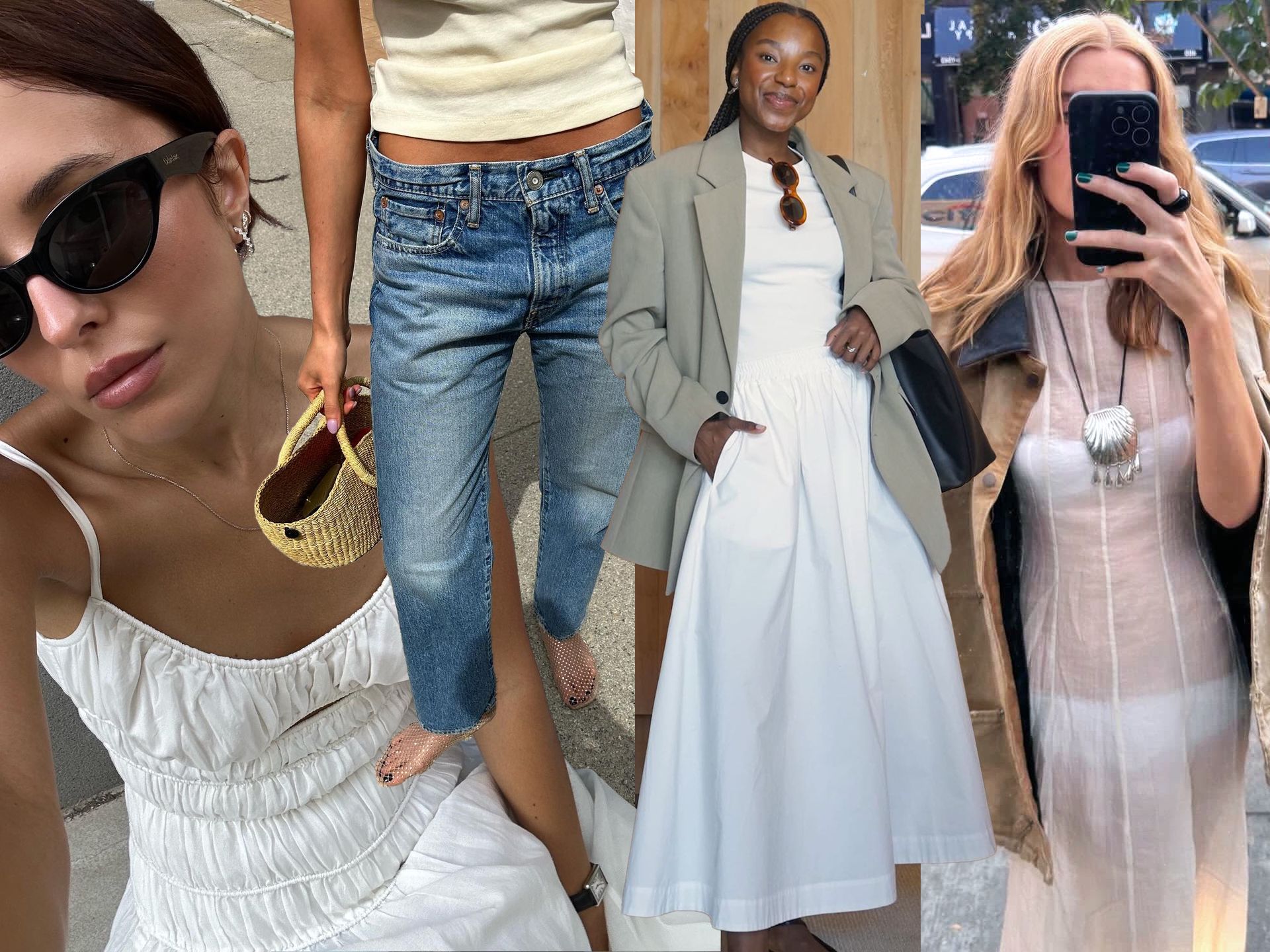 fashion collage of style influencers including Debora Rosa, Marianne Smyth, Taffy Msipa, and Courtney Grow wearing elevated summer pieces