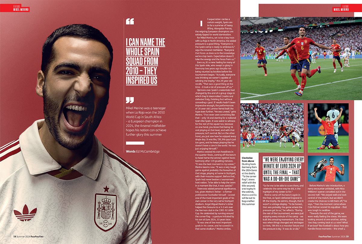 Pages from the July 2026 issue of FourFourTwo magazine