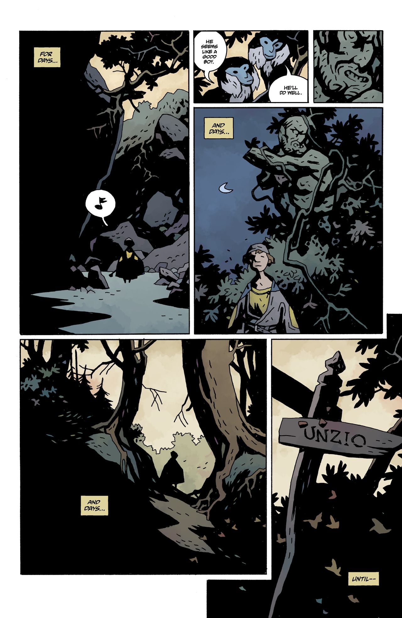 Mike Mignola, Bowling With Corpses; pages from a comic book with zombies and vampires