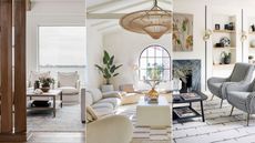 Three neutral-colored living rooms