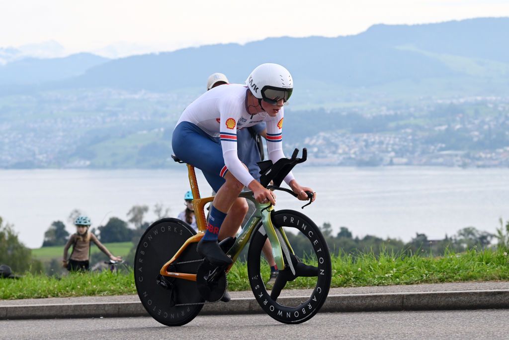 ZURICH SWITZERLAND SEPTEMBER 22 Joshua Tarling of Team The United Kingdom sprints during the 97th UCI Cycling World Championships Zurich 2024 Mens Elite Individual Time Trial a 461km one day race from Gossau to Zrich on September 22 2024 in Zurich Switzerland Photo by Dario BelingheriGetty Images