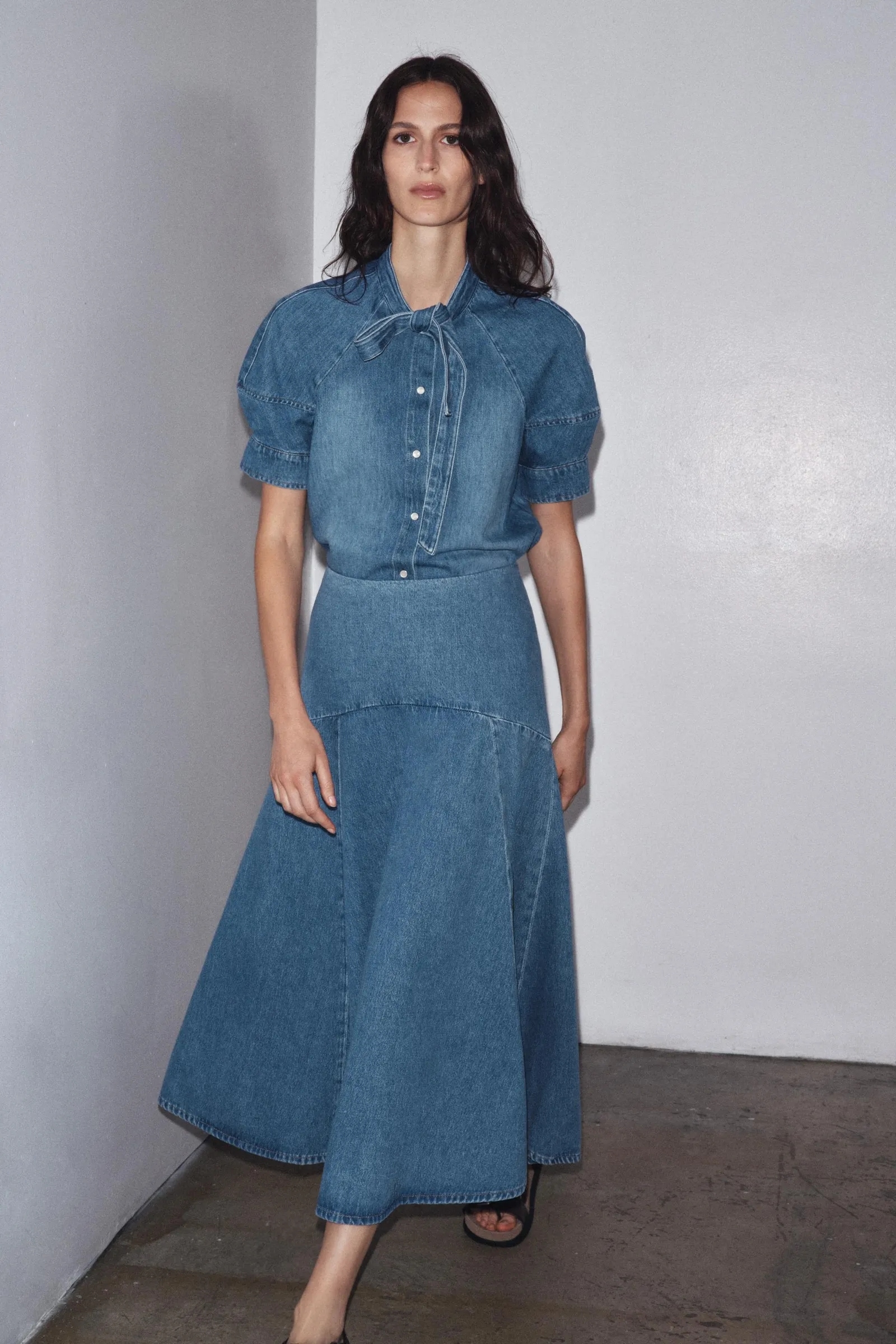 Zara, ZW Collection Denim Midi Skirt