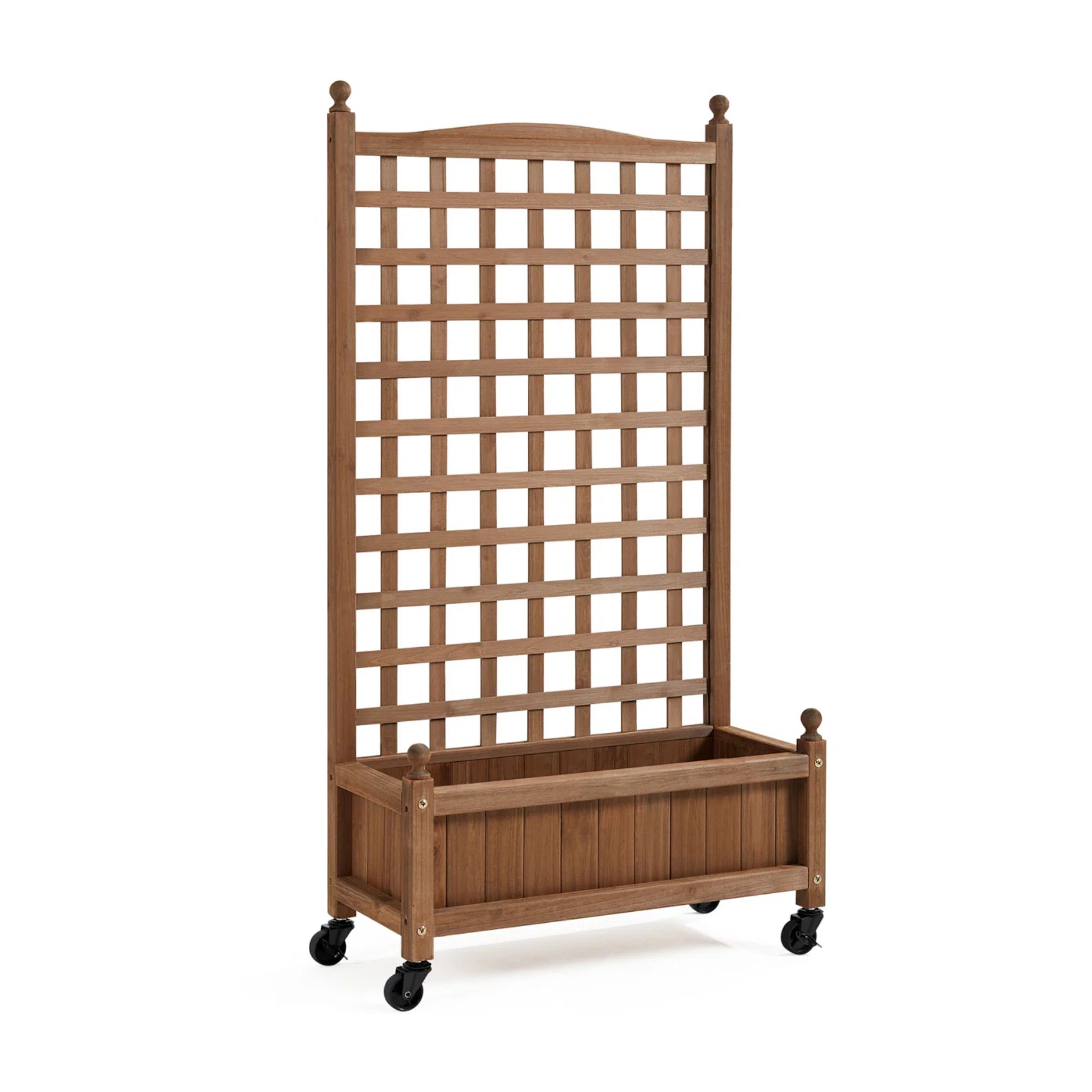 Wood planter with trellis and wheels