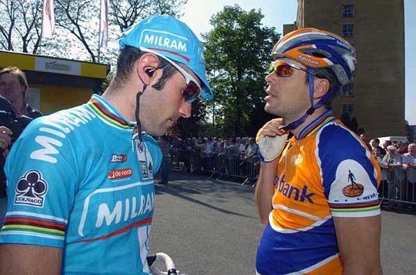 Spaniards Igor Astarloa (Milram) and Oscar Freire (Rabobank).