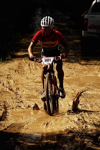 Last year's winner Manual Prado in the mud.