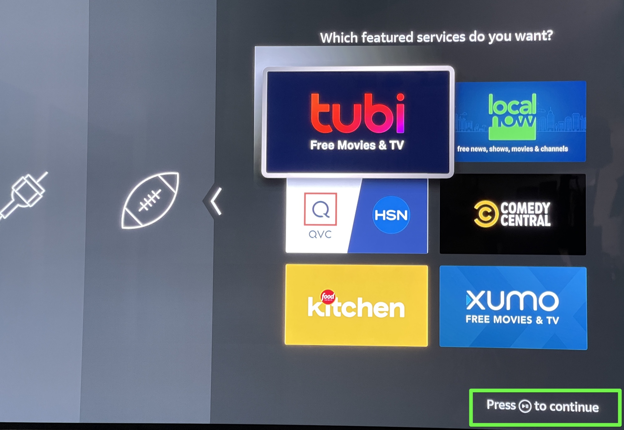 fire tv setup Featured apps suggestion screen
