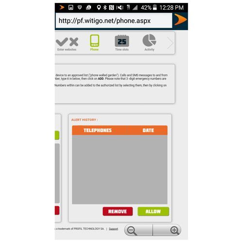 Witigo lets you block incoming and outgoing calls and texts to certain telephone numbers.