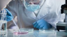 Illustration of scientist experimenting with viruses in a lab