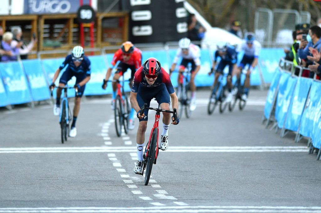 TORRALBA DEL PINAR SPAIN FEBRUARY 02 Carlos Rodriguez Cano of Spain and Team INEOS Grenadiers crosses the finishing line during the 73rd Volta A La Comunitat Valenciana 2022 Stage 1 a 1667km stage from Les Alqueries to Torralba Del Pinar 735m VCV2022 on February 02 2022 in Torralba Del Pinar Spain Photo by Dario BelingheriGetty Images